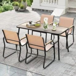 Tangkula 5 PCS Patio Dining Set W/ Wood-like Armrests & Metal Frame For Garden Yard -Tangkula GUEST 6a357d35 9853 4ed8 a0a6 56962c8481a2