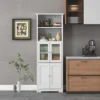 Tangkula Bathroom Tall Storage Cabinet Linen Tower W/ Glass Door & Adjustable Shelf White