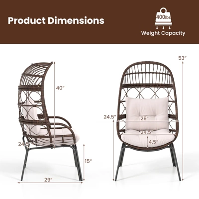 Tangkula PE Wicker Egg Chair Patio Cocoon Lounger W/ Comfortable Cushions & Metal Frame 8 Tangkula PE Wicker Egg Chair Patio Cocoon Lounger W/ Comfortable Cushions & Metal Frame - Image 8