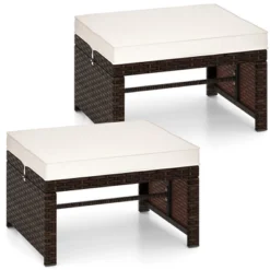 Tangkula Set Of 2 Patio PE Rattan Ottomans W/ Soft Zippered Cushions For Deck Outdoor -Tangkula GUEST 6af8732b a08d 4a29 a1b6 2d09a923a279