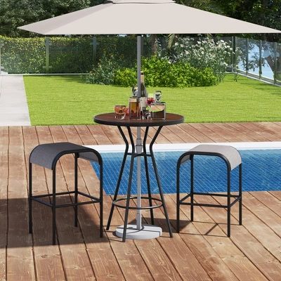 Tangkula 3 PCS Patio Bistro Set Round Table W/ 1.6" Umbrella Hole & 2 Stools Metal Frame 2 Tangkula 3 PCS Patio Bistro Set Round Table W/ 1.6" Umbrella Hole & 2 Stools Metal Frame - Image 2