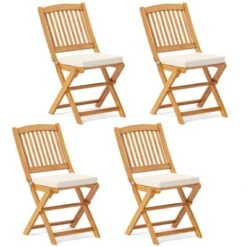 Tangkula Patio Folding Chair Set Of 4 Portable Acacia Wood Dining Chairs With High Back & Seat Cushions Beige/Navy/Red -Tangkula GUEST 6bcd00b2 608d 43c0 8586 24b6a2044762