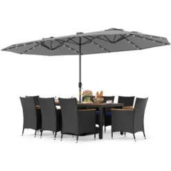 Tangkula 11 PCS Patio Dining Set W/ 15ft Double-Sided Patio Umbrella (Base Included) -Tangkula GUEST 6c122497 61a2 4277 a12b 854fe2b21fcf