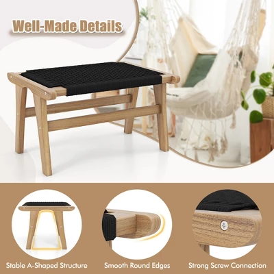 Tangkula 2PCS Teak Ottoman Footstool W/ Handwoven Cordage For Patio Porch Balcony Lawn 5 Tangkula 2PCS Teak Ottoman Footstool W/ Handwoven Cordage For Patio Porch Balcony Lawn - Image 5