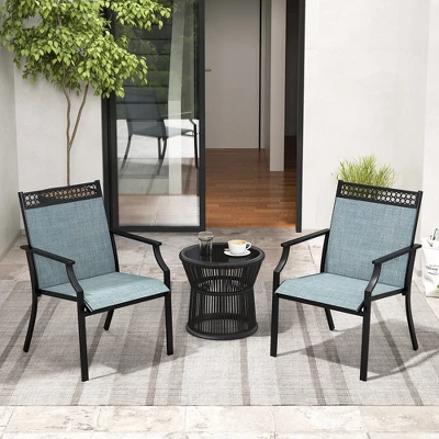 Tangkula Patio Dining Chairs Set Of 4 All Weather Outdoor Chairs W/ High Back & Armrests Blue 2 Tangkula Patio Dining Chairs Set Of 4 All Weather Outdoor Chairs W/ High Back & Armrests Blue - Image 2