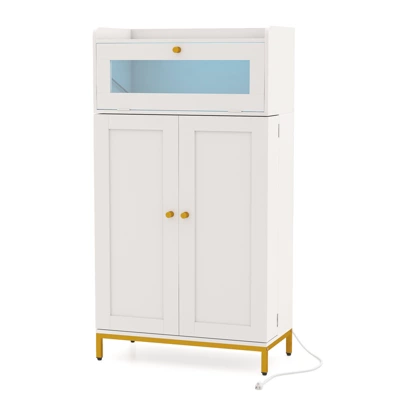 Tangkula Kitchen Pantry Cabinet Power Outlet & APP Control LED Lights Acrylic Flip Door 10 Tangkula Kitchen Pantry Cabinet Power Outlet & APP Control LED Lights Acrylic Flip Door - Image 10