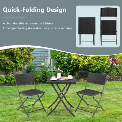 Tangkula 3PCS Patio Bistro Set Folding Wicker Chairs & Table Outdoor Patio Furniture Set 8 Tangkula 3PCS Patio Bistro Set Folding Wicker Chairs & Table Outdoor Patio Furniture Set - Image 8