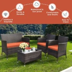 Tangkula 8PCS Patio Rattan Conversation Furniture Set Outdoor W/ Orange Cushion -Tangkula GUEST 6c7feb5d 3160 4fd0 a937 9e5e442570a6
