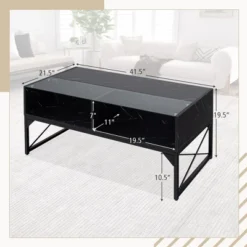 Tangkula High-gloss LED Coffee Table W/ Faux Marble & Tempered Glass Top 4 Storage Cubes -Tangkula GUEST 6cc56914 0a7a 46de b6ba ccd2cd431e2b