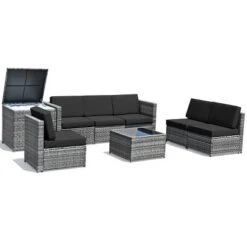 Tangkula 8-Piece Outdoor Wicker Rattan Conversation Sofa Set W/ Storage Table White/Black/Turquoise -Tangkula GUEST 6d0eddec 9ea8 4b30 b66a a9530b18db11