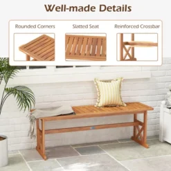 Tangkula 51 Inches Acacia Wood Outdoor Bench W/ Slatted Seat & X-Shaped Frame -Tangkula GUEST 6d15be13 ac9e 4b49 8a1f 7732fb224577