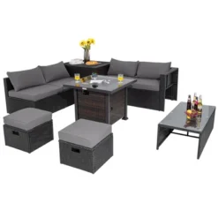 Tangkula 9PCS Furniture Set W/ 32" Fire Pit Table 50,000 BTU Square Propane Fire Pit Patio Gray 13 Tangkula 9PCS Furniture Set W/ 32" Fire Pit Table 50,000 BTU Square Propane Fire Pit Patio Gray -Tangkula GUEST 6d8d5c0d 30a5 4e1f 9330 b8861853611c