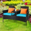 Tangkula Outdoor Rattan Furniture Wicker Patio Conversation Chair W/Cushions Turquoise