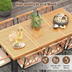 Tangkula 9 PCS Patio Dining Set Acacia Wood Table W/ Soft Cushions And 1.9" Umbrella Hole -Tangkula GUEST 6e68efec acd3 446c 865b 623df67af8d2