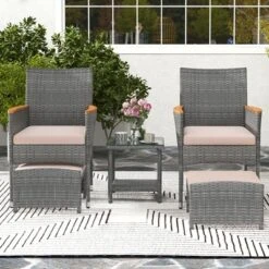 Tangkula 5 Pieces Wicker Patio Furniture Set PE Rattan Porch Chairs W/ Ottomans -Tangkula GUEST 6ece1407 4647 4301 bb2d 8e74658e7a61