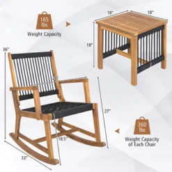 Tangkula 3 Piece Acacia Wood Rocking Chair Set W/ Coffee Table & All-Weather Rope Patio Poolside -Tangkula GUEST 6f03af11 a669 4f68 991b 3c6c61e89da4