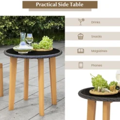 Tangkula 3 Piece Patio Chair Set Wicker Chair & Side Table Set W/ Soft Cushions & Tempered Glass Tabletop -Tangkula GUEST 6f2ef2ee 8aad 470d b73e 0df82672ccc8