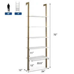 Tangkula 2PCS 5-Tier Ladder Shelf Wood Wall Mounted Display Bookshelf Metal Frame -Tangkula GUEST 6f351b79 18ba 4505 beec 1d633f69c622