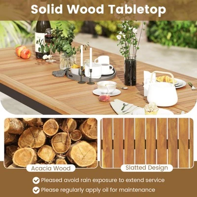 Tangkula 9-Piece Outdoor Patio Furniture W/ Large Wooden Tabletop & Umbrella Hole 4 Tangkula 9-Piece Outdoor Patio Furniture W/ Large Wooden Tabletop & Umbrella Hole - Image 4