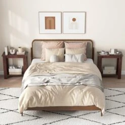 Tangkula 2pcs Wood End Table 2-tier Rectangular Side Table Home Accent Table W/ Storage Shelf Small Night Stands Sofa Side Coffee Table Mahogany/White