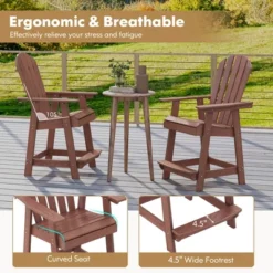 Tangkula 4 PCS Tall Adirondack Chair HDPE Outdoor Bar Stools With Armrests 4.5” Wide Footrest Patio Adirondack Barstools Balcony Chairs Brown -Tangkula GUEST 6fcd7800 05ac 4898 a509 cd80750eea85