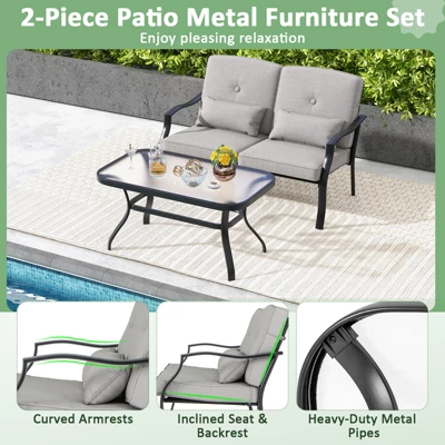 Tangkula 2PCS Furniture Set Outdoor Loveseat Chair Coffee Table Cushioned Seat Patio 1 Tangkula 2PCS Furniture Set Outdoor Loveseat Chair Coffee Table Cushioned Seat Patio