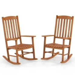 Tangkula 2 Pieces Patio Rocking Chair W/ 400 Lbs Weight Capacity Eucalyptus Wood Porch Rocker