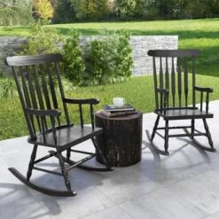 Tangkula 2PCS Wooden Rocking Chair Single Rocker Indoor Garden Patio Yard Black