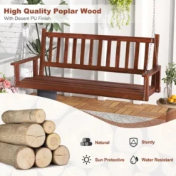 Tangkula 5FT Wooden 3-Person Porch Swing Chair W/ Adjustable Galvanized Metal Chains -Tangkula GUEST 7055928e 0ffe 4458 ac37 fa5d5a23b123
