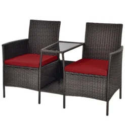 Tangkula Patio Loveseat 2 Person Cushioned Seats With Center Table Outdoor Rattan Furniture Set Turquoise/ Red 17 Tangkula Patio Loveseat 2 Person Cushioned Seats With Center Table Outdoor Rattan Furniture Set Turquoise/ Red -Tangkula GUEST 70820560 b4e5 4f6f beb5 d9159157cd66
