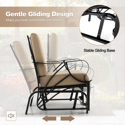 Tangkula 2 Pieces Patio Glider Chair Outdoor Metal Glider W/ Seat & Back Cushions Backyard Poolside 5 Tangkula 2 Pieces Patio Glider Chair Outdoor Metal Glider W/ Seat & Back Cushions Backyard Poolside - Image 5