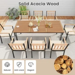 Tangkula 9 PCS Patio Dining Set W/ Rectangular Acacia Wood Dining Table 8 Cushioned Chairs -Tangkula GUEST 70a14025 a16d 40b6 ba28 4c6f39847384