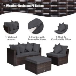 Tangkula 4PCS Rattan Patio Conversation Furniture Set Yard Outdoor W/ Grey Cushion -Tangkula GUEST 70e082b4 a9bd 4398 94d0 9edf56ccd618