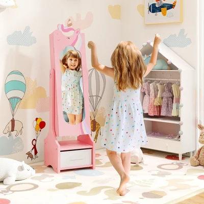 Tangkula Kids Jewelry Cabinet W/ Full-Length Mirror 2 Adjustable Tilt Angles Drawer Pink 2 Tangkula Kids Jewelry Cabinet W/ Full-Length Mirror 2 Adjustable Tilt Angles Drawer Pink - Image 2