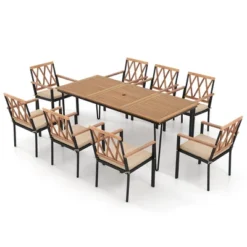 Tangkula 9 PCS Patio Dining Set Rectangular Dining Table W/ Acacia Wood Top Umbrella Hole 15 Tangkula 9 PCS Patio Dining Set Rectangular Dining Table W/ Acacia Wood Top Umbrella Hole -Tangkula GUEST 70fb2632 aa9e 4e6b 95f8 fc8ac4ac2dc3