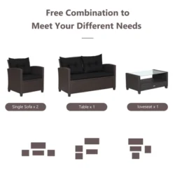 Tangkula Patio Rattan 4PCS Cushioned Chair Coffee Table Classic Furniture Set Bistro Set Single Sofa With Thick Cushion For Garden Navy/Red/Turquoise 14 Tangkula Patio Rattan 4PCS Cushioned Chair Coffee Table Classic Furniture Set Bistro Set Single Sofa With Thick Cushion For Garden Navy/Red/Turquoise -Tangkula GUEST 710ebc64 0244 456f bb7b 7844bae1971e