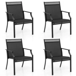 Tangkula 4 PCS Patio Chairs All Weather Outdoor Chairs With High Back Armrests Quick-Drying Fabric & Heavy-Duty Metal Frame Black -Tangkula GUEST 712da1e2 222d 44a1 871e abb322e7d45c