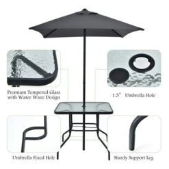 Tangkula 6-Piece Patio Dinning Sets Garden Table Set Outdoor Folding Chairs & Glass Table Set W/ Umbrella Grey 15 Tangkula 6-Piece Patio Dinning Sets Garden Table Set Outdoor Folding Chairs & Glass Table Set W/ Umbrella Grey -Tangkula GUEST 71375e62 e515 4486 b0e5 c67c84f25cff