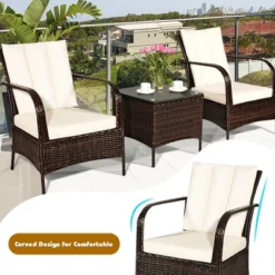 Tangkula 3PCS Patio Outdoor Rattan Conversation Set Furniture Set W/ Table Cushions -Tangkula GUEST 71431f7d d2f8 4f1c a5f8 b3f5c540092f