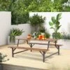 Tangkula 71" Patio Picnic Table Bench Set Outdoor Camping Table Set W/ Acacia Wood Tabletop & Seat 2" Umbrella Hole