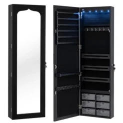 Tangkula Jewelry Armoire W/ Full-Length Mirror W/ Built-in LED Lights Hooks Shelves -Tangkula GUEST 71a104ea 703a 45d7 ad4a 56cf8494a096