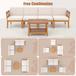 Tangkula 10 PCS Patio Furniture Set Acacia Wood Outdoor Sectional Conversation Set With Cushions And 2-Tier Coffee Table