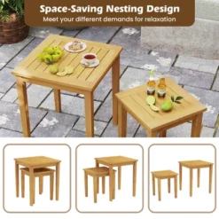 Tangkula 2 PCS Patio Nesting Table Teak Wood Outdoor Space Saving Design Square End Table -Tangkula GUEST 71aa50b6 7a26 491a 9ee3 b472ceba127d