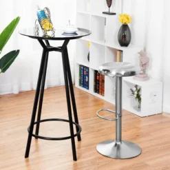 Tangkula Set Of 2 Swivel Bar Stools Adjustable Brushed Stainless Steel