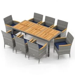 Tangkula 9 Pieces Patio PE Wicker Dining Set Outdoor Acacia Wood Table & Chairs -Tangkula GUEST 72540c4d c6e4 4fb6 9814 3ea7b89da138