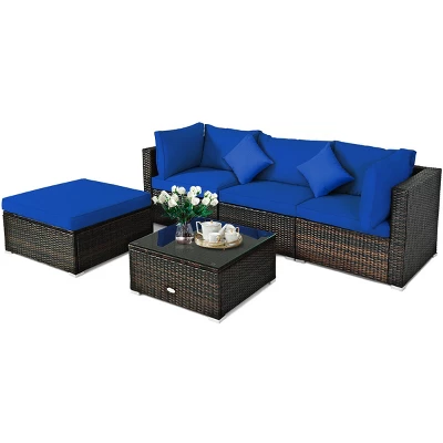 Tangkula 5-Piece Outdoor Patio Sectional Rattan Wicker Sofa Set W/ Cushion 8 Tangkula 5-Piece Outdoor Patio Sectional Rattan Wicker Sofa Set W/ Cushion - Image 8