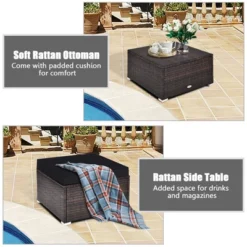 Tangkula 4PCS Rattan Patio Conversation Furniture Set Yard Outdoor W/ Black Cushion -Tangkula GUEST 72a77c83 0dbf 4063 96e5 54ca20fbc561