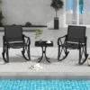 Tangkula 3 Piece Patio Rocking Set 2 Rocking Chairs W/ Tempered Glass Side Table