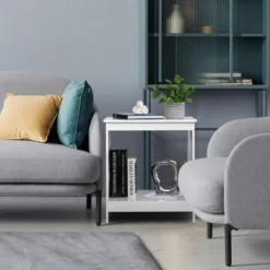 Tangkula Set Of 2 Accent End Table 2-Tier Sofa Side Table Nightstand W/ X-Shaped Frame White