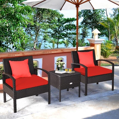 Tangkula 3-Piece Patio Wicker Storage Table & Chair Set Outdoor Conversation Set Red/Turquoise 1 Tangkula 3-Piece Patio Wicker Storage Table & Chair Set Outdoor Conversation Set Red/Turquoise